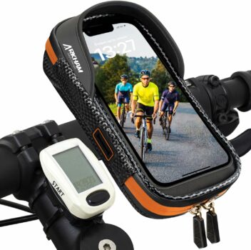 arkham handyhalterung fahrrad wasserdicht handyhalter motorrad handy halterung fahrrad lenkertasche 360°drehbarem rahmentasche lenker fahrradtasche für unter 7 zoll smartphone gps orange