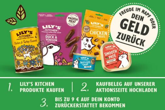 bis zu 9 eur cashback auf lily's kitchen katzen oder hundefutter (online und offline) gratis testen dank geld zurÜck aktion