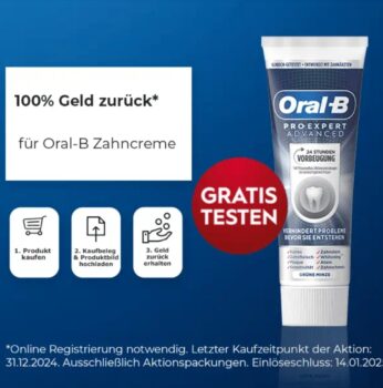 oral b pro expert advanced zahncreme gratis testen dank geld zurÜck aktion